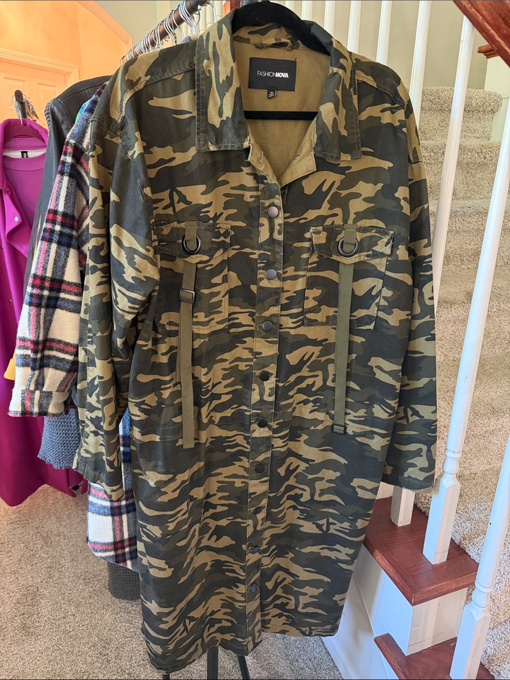 Fashion Nova Olive Green Camo Utility Jacket
